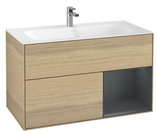 Тумба під раковину Villeroy & Boch Finion 99,6х49,8 см з підсвічуванням ДСП шпон дуба/темно-синій матовий лак G040HGPC