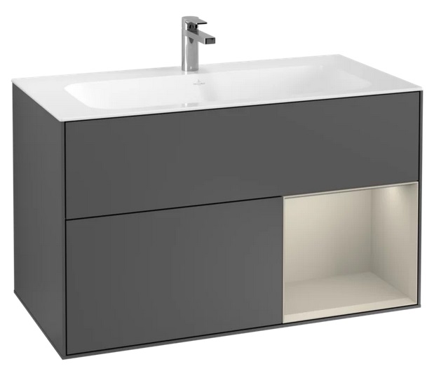 Тумба под раковину Villeroy & Boch Finion 99,6х49,8 см с подсветкой МДФ антрацит матовый лак/песок матовый лак G040HHGK