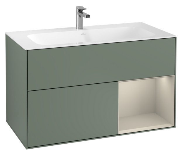 Тумба под раковину Villeroy & Boch Finion 99,6х49,8 см с подсветкой МДФ оливковый матовый лак/песок матовый лак G040HHGM