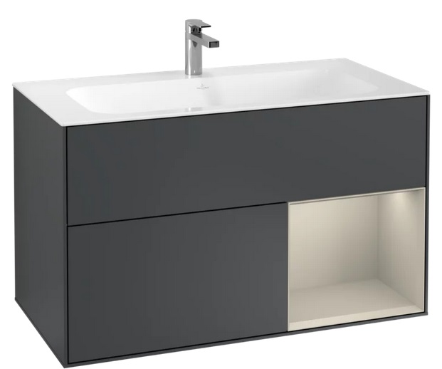 Тумба под раковину Villeroy & Boch Finion 99,6х49,8 см с подсветкой МДФ темно-синий матовый лак/песок матовый лак G040HHHG