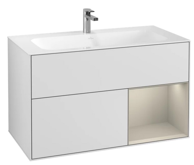 Тумба под раковину Villeroy & Boch Finion 99,6х49,8 см с подсветкой МДФ белый матовый лак/песок матовый лак G040HHMT