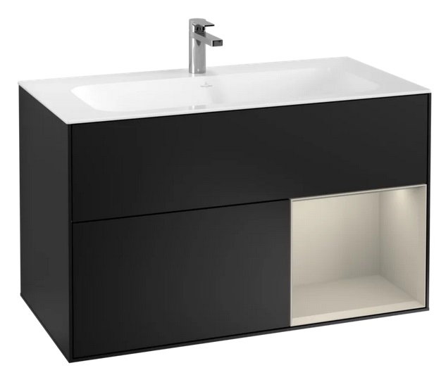 Тумба под раковину Villeroy & Boch Finion 99,6х49,8 см с подсветкой МДФ черный матовый лак/песок матовый лак G040HHPD