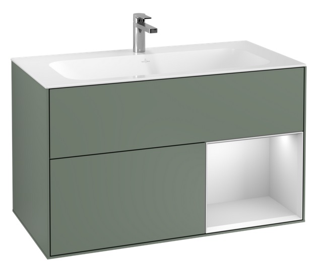 Тумба под раковину Villeroy & Boch Finion 99,6х49,8 см с подсветкой МДФ оливковый матовый лак/белый матовый лак G040MTGM