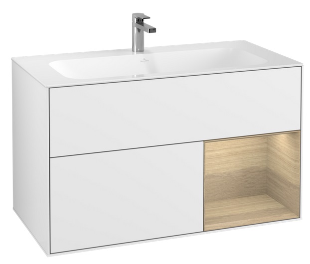 Тумба под раковину Villeroy & Boch Finion 99,6х49,8 см с подсветкой МДФ глянцевый белый лак/шпон дуба G040PCGF