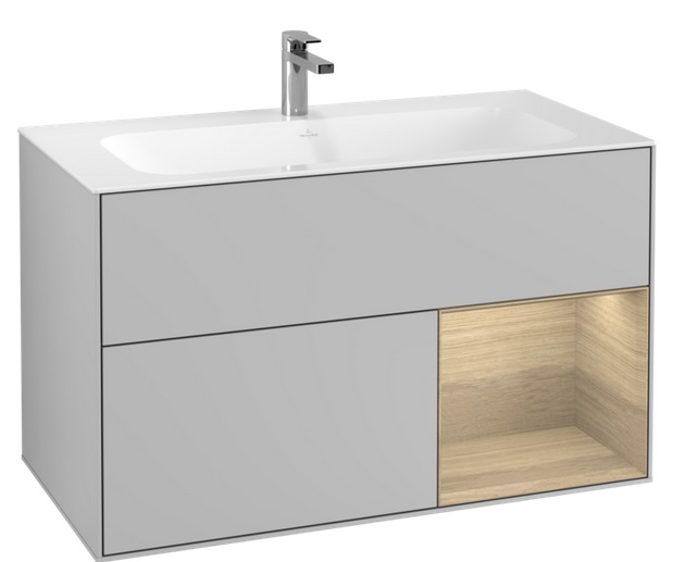 Тумба под раковину Villeroy & Boch Finion 99,6х49,8 см с подсветкой МДФ светло-серый матовый лак/шпон дуба G040PCGJ