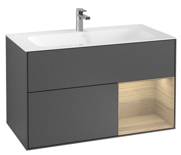 Тумба под раковину Villeroy & Boch Finion 99,6х49,8 см с подсветкой МДФ антрацит матовый лак/шпон дуба G040PCGK
