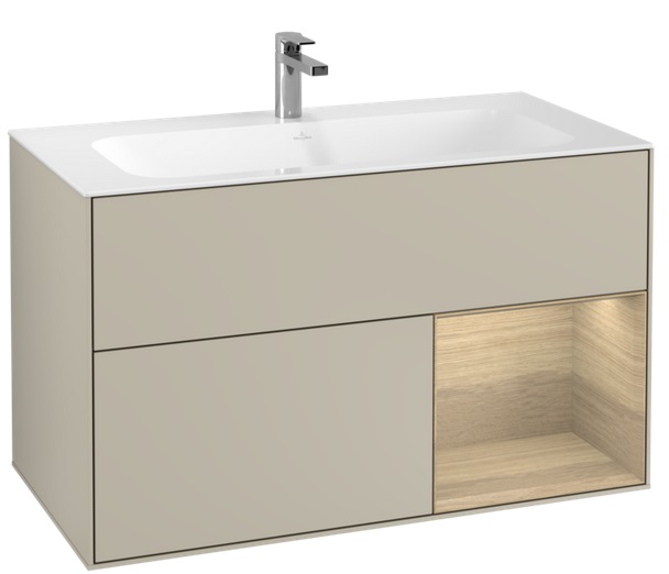 Тумба під раковину Villeroy & Boch Finion 99,6х49,8 см з підсвічуванням МДФ пісок матовий лак/шпон дуба G040PCHH