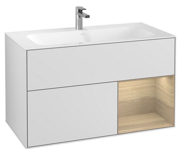 Тумба під раковину Villeroy & Boch Finion 99,6х49,8 см з підсвічуванням МДФ білий матовий лак/шпон дуба G040PCMT