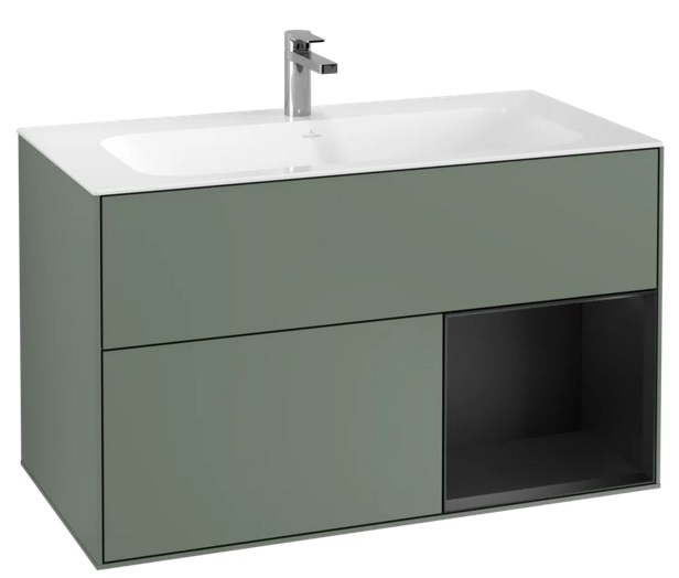 Тумба під раковину Villeroy & Boch Finion 99,6х49,8 см з підсвічуванням МДФ оливковий матовий лак/чорний матовий лак G040PDGM