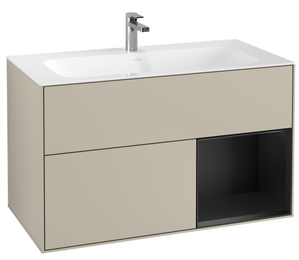 Тумба під раковину Villeroy & Boch Finion 99,6х49,8 см з підсвічуванням МДФ пісок матовий лак/чорний матовий лак G040PDHH