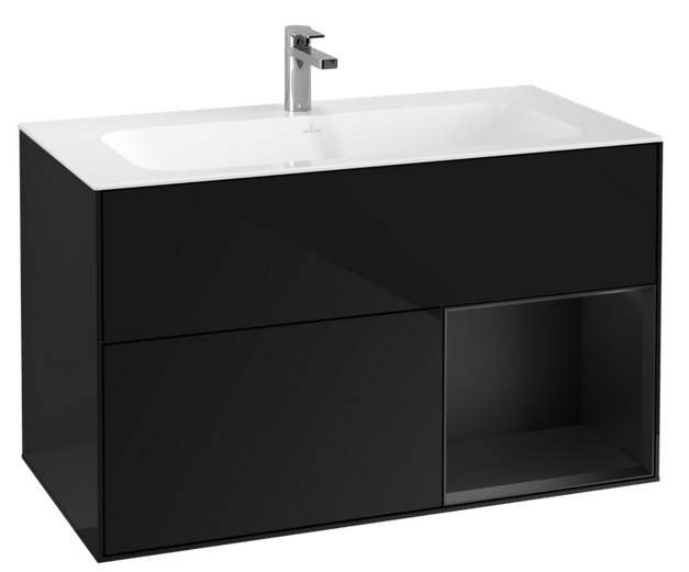 Тумба під раковину Villeroy & Boch Finion 99,6х49,8 см із підсвічуванням МДФ глянсовий чорний лак/чорний матовий лак G040PDPH
