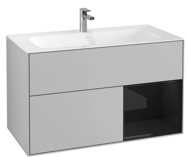 Тумба під раковину Villeroy & Boch Finion 99,6х49,8 см з підсвічуванням МДФ світло-сірий матовий лак/глянцевий чорний лак G040PHGJ