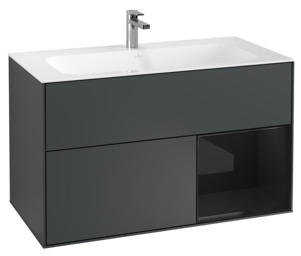 Тумба под раковину Villeroy & Boch Finion 99,6х49,8 см с подсветкой МДФ темно-синий матовый лак/глянцевый черный лак G040PHHG