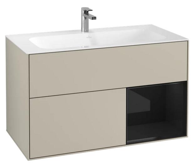 Тумба під раковину Villeroy & Boch Finion 99,6х49,8 см з підсвічуванням МДФ пісок матовий лак/глянцевий чорний лак G040PHHH