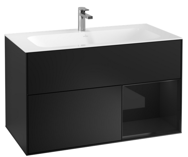 Тумба под раковину Villeroy & Boch Finion 99,6х49,8 см с подсветкой МДФ черный матовый лак/глянцевый черный лак G040PHPD