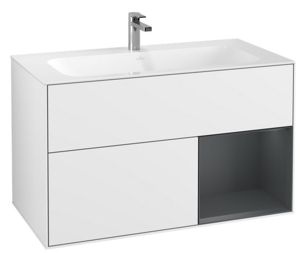 Тумба під раковину Villeroy & Boch Finion 99,6х49,8 см із підсвічуванням МДФ глянсовий білий лак/темно-синій матовий лак G040HGGF