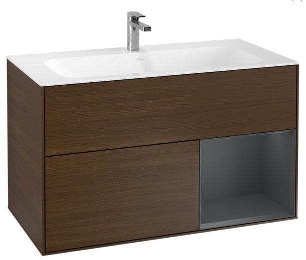 Тумба під раковину Villeroy & Boch Finion 99,6х49,8 см з підсвічуванням ДСП шпон волоського горіха/темно-синій матовий лак G040HGGN