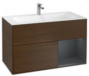 Тумба під раковину Villeroy & Boch Finion 99,6х49,8 см з підсвічуванням ДСП шпон волоського горіха/темно-синій матовий лак G040HGGN