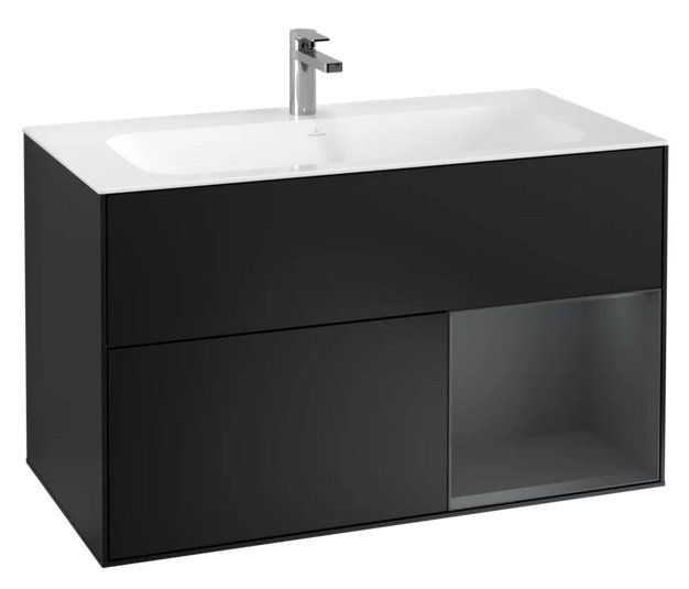 Тумба под раковину Villeroy & Boch Finion 99,6х49,8 см с подсветкой МДФ черный матовый лак/темно-синий матовый лак G040HGPD