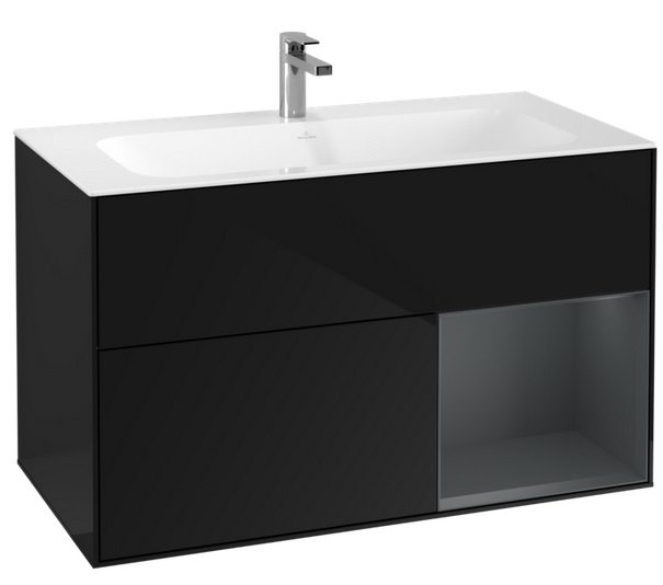 Тумба под раковину Villeroy & Boch Finion 99,6х49,8 см с подсветкой МДФ глянцевый черный лак/темно-синий матовый лак G040HGPH