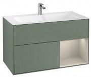 Тумба под раковину Villeroy & Boch Finion 99,6х49,8 см с подсветкой МДФ оливковый матовый лак/песок матовый лак G040HHGM