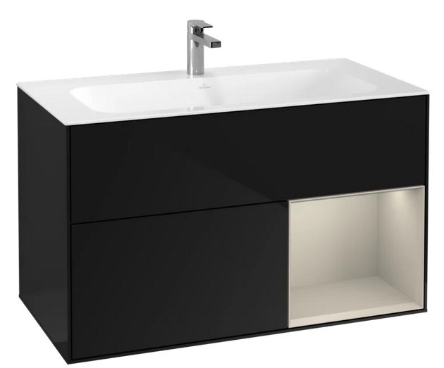 Тумба под раковину Villeroy & Boch Finion 99,6х49,8 см с подсветкой МДФ глянцевый черный лак/песок матовый лак G040HHPH
