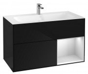 Тумба под раковину Villeroy & Boch Finion 99,6х49,8 см с подсветкой МДФ глянцевый черный лак/белый матовый лак G040MTPH