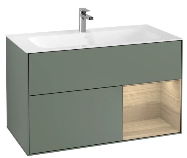 Тумба під раковину Villeroy & Boch Finion 99,6х49,8 см з підсвічуванням МДФ оливковий матовий лак/шпон дуба G040PCGM