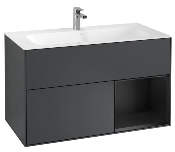 Тумба под раковину Villeroy & Boch Finion 99,6х49,8 см с подсветкой МДФ темно-синий матовый лак/черный матовый лак G040PDHG