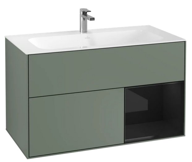Тумба под раковину Villeroy & Boch Finion 99,6х49,8 см с подсветкой МДФ оливковый матовый лак/глянцевый черный лак G040PHGM