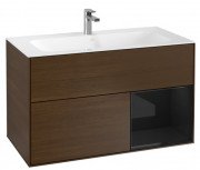 Тумба під раковину Villeroy & Boch Finion 99,6х49,8 см з підсвічуванням ДСП шпон волоського горіха/глянцевий чорний лак G040PHGN