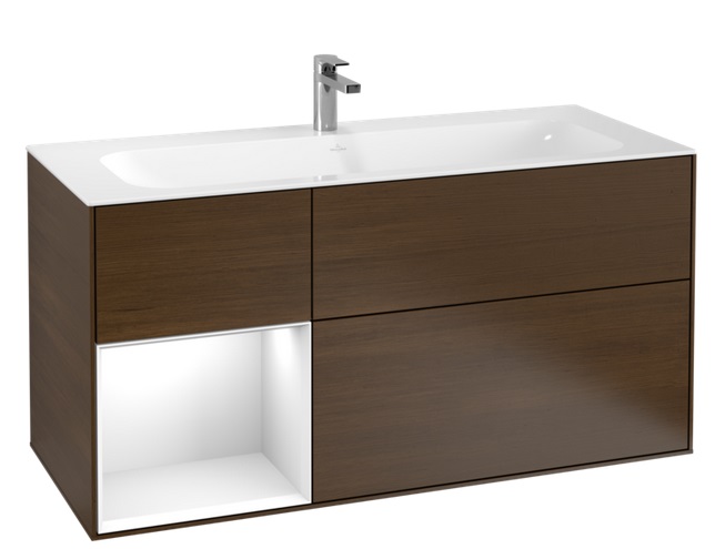 Тумба под раковину Villeroy & Boch Finion 119,6х49,8 см с подсветкой ДСП шпон грецкого ореха/глянцевый белый лак F060GFGN