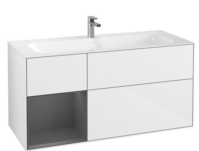 Тумба под раковину Villeroy & Boch Finion 119,6х49,8 см с подсветкой МДФ глянцевый белый лак/антрацит матовый лак F060GKGF