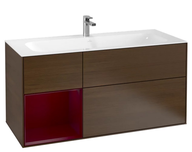 Тумба под раковину Villeroy & Boch Finion 119,6х49,8 см с подсветкой ДСП шпон грецкого ореха/пион матовый лак F060HBGN