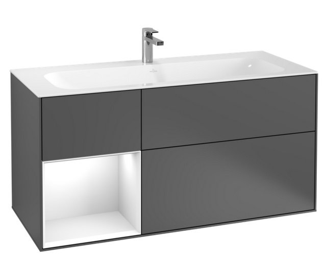 Тумба под раковину Villeroy & Boch Finion 119,6х49,8 см с подсветкой МДФ антрацит матовый/глянцевый белый лак F060GFGK