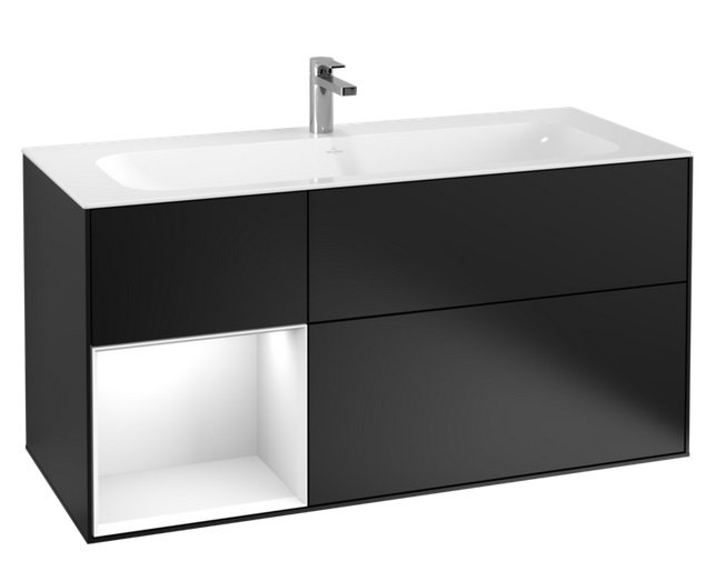 Тумба под раковину Villeroy & Boch Finion 119,6х49,8 см с подсветкой МДФ черный матовый лак/глянцевый белый лак F060GFPD