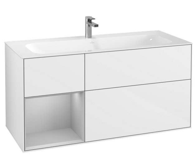 Тумба под раковину Villeroy & Boch Finion 119,6х49,8 см с подсветкой МДФ глянцевый белый лак/светло-серый матовый лак F060GJGF