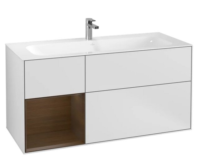 Тумба под раковину Villeroy & Boch Finion 119,6х49,8 см с подсветкой МДФ белый матовый лак/шпон грецкого ореха F060GNMT