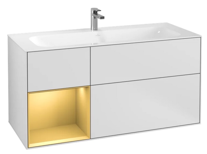 Тумба под раковину Villeroy & Boch Finion 119,6х49,8 см с подсветкой МДФ белый матовый лак/золотой матовый лак F060HFMT