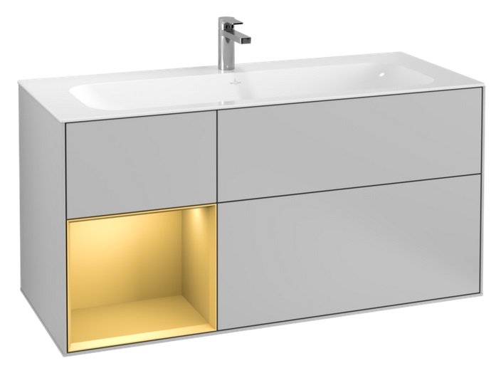 Тумба под раковину Villeroy & Boch Finion 119,6х49,8 см с подсветкой МДФ светло-серый матовый лак/золотой матовый лак F060HFGJ