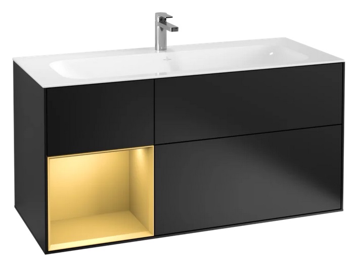 Тумба під раковину Villeroy & Boch Finion 119,6х49,8 см із підсвічуванням МДФ чорний матовий лак/золотий матовий лак F060HFPD