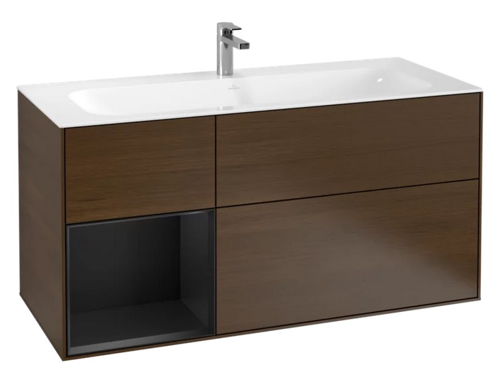 Тумба під раковину Villeroy & Boch Finion 119,6х49,8 см з підсвічуванням ДСП шпон волоського горіха/чорний матовий лак F060PDGN