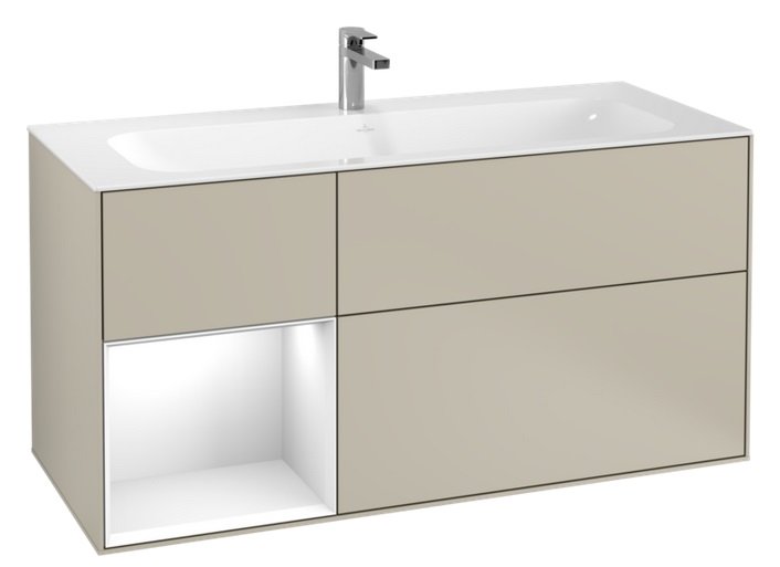 Тумба під раковину Villeroy & Boch Finion 119,6х49,8 см з підсвічуванням МДФ пісок матовий лак/глянсовий білий лак F060GFHH