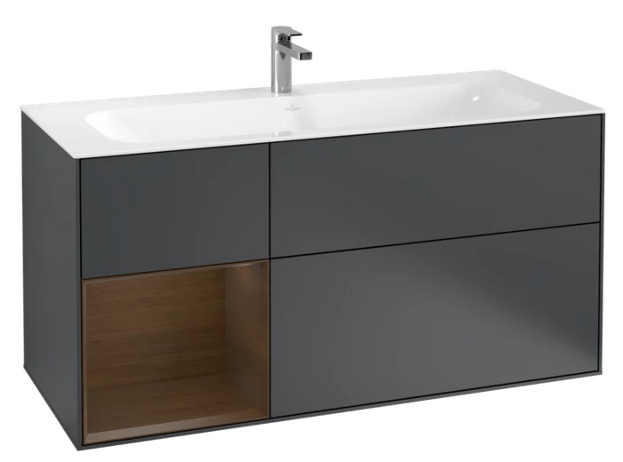 Тумба під раковину Villeroy & Boch Finion 119,6х49,8 см з підсвічуванням МДФ темно-синій матовий лак/шпон волоського горіха F060GNHG