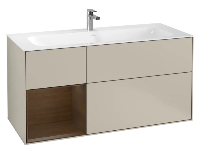 Тумба під раковину Villeroy & Boch Finion 119,6х49,8 см з підсвічуванням МДФ пісок матовий лак/шпон волоського горіха F060GNHH