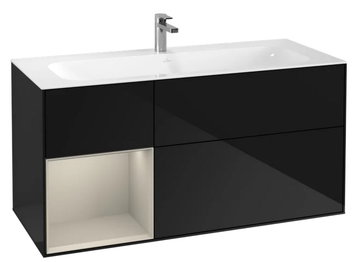 Тумба под раковину Villeroy & Boch Finion 119,6х49,8 см с подсветкой МДФ глянцевый черный лак/песок матовый лак F060HHPH