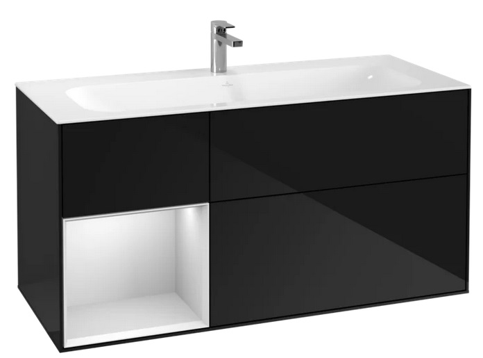 Тумба під раковину Villeroy & Boch Finion 119,6х49,8 см із підсвічуванням МДФ глянсовий чорний лак/білий матовий лак F060MTPH