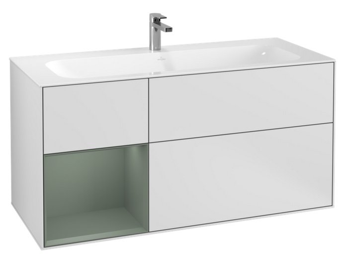 Тумба под раковину Villeroy & Boch Finion 119,6х49,8 см с подсветкой МДФ белый матовый лак/оливковый матовый лак F060GMMT