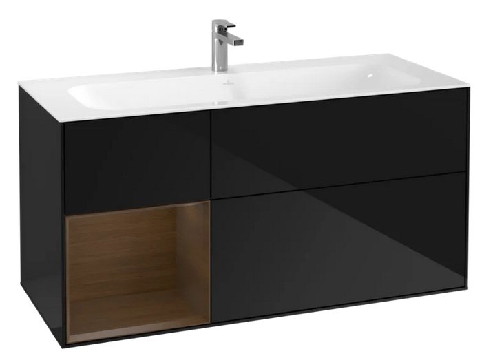Тумба под раковину Villeroy & Boch Finion 119,6х49,8 см с подсветкой МДФ глянцевый черный лак/шпон грецкого ореха F060GNPH
