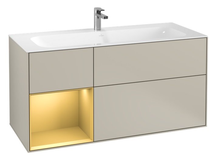 Тумба под раковину Villeroy & Boch Finion 119,6х49,8 см с подсветкой МДФ песок матовый лак/золотой матовый лак F060HFHH